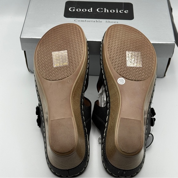 Good Choice Rita Black Wedge Sandals Size 10 - Picture 5 of 7